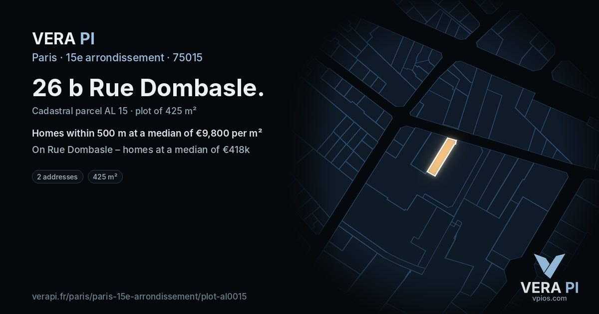 26 b Rue Dombasle, 15e arrondissement at night – the plot lit, the parcels around coloured by the prices near them