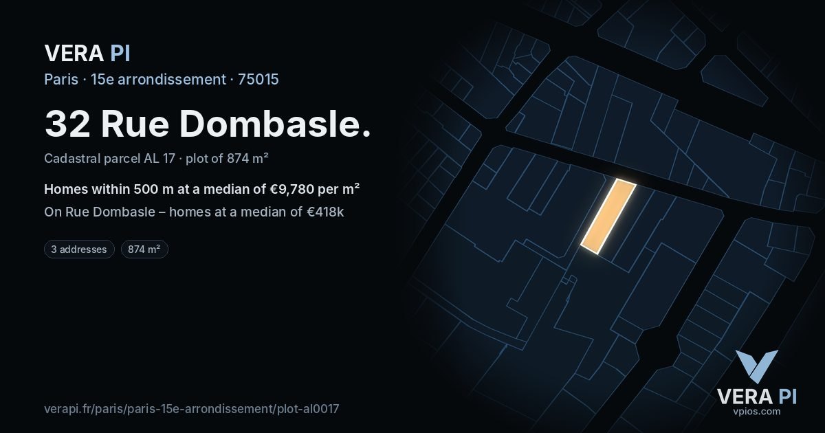 32 Rue Dombasle, 15e arrondissement at night – the plot lit, the parcels around coloured by the prices near them