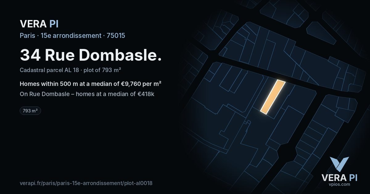 34 Rue Dombasle, 15e arrondissement at night – the plot lit, the parcels around coloured by the prices near them