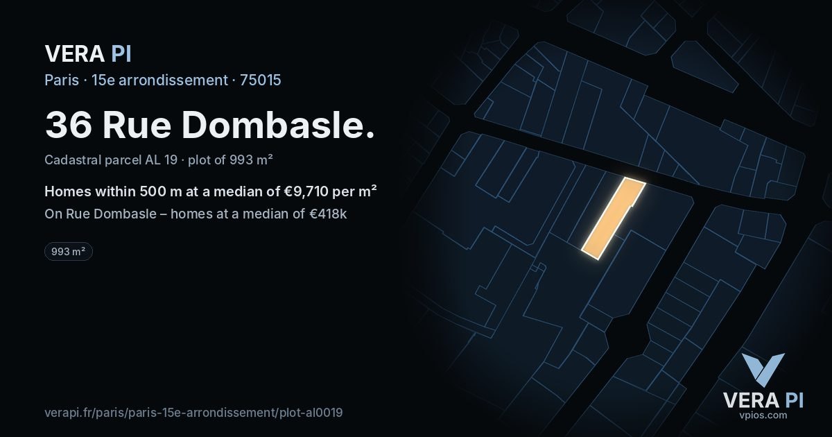 36 Rue Dombasle, 15e arrondissement at night – the plot lit, the parcels around coloured by the prices near them
