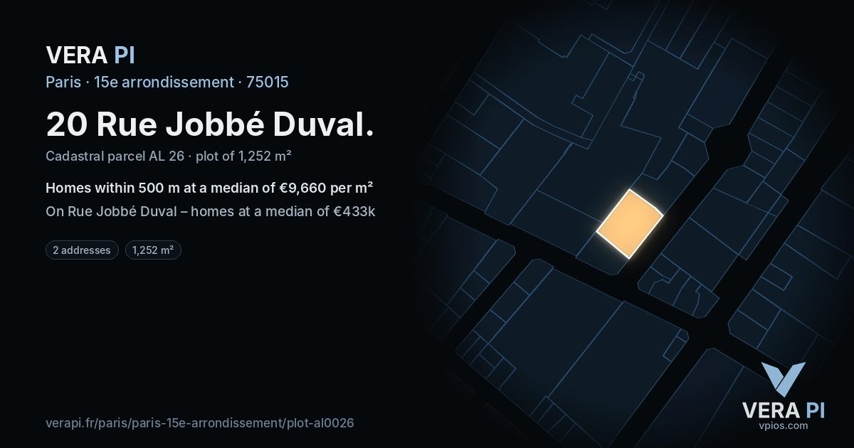 20 Rue Jobbé Duval, 15e arrondissement at night – the plot lit, the parcels around coloured by the prices near them