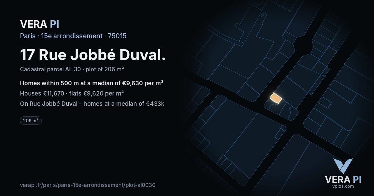 17 Rue Jobbé Duval, 15e arrondissement at night – the plot lit, the parcels around coloured by the prices near them