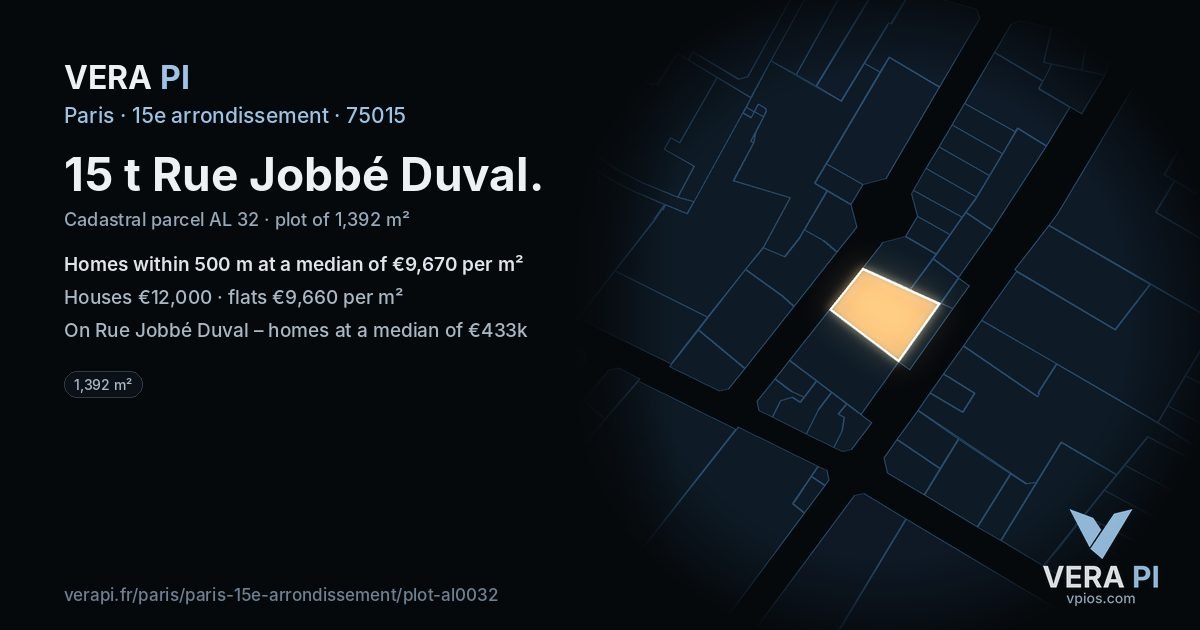 15 t Rue Jobbé Duval, 15e arrondissement at night – the plot lit, the parcels around coloured by the prices near them