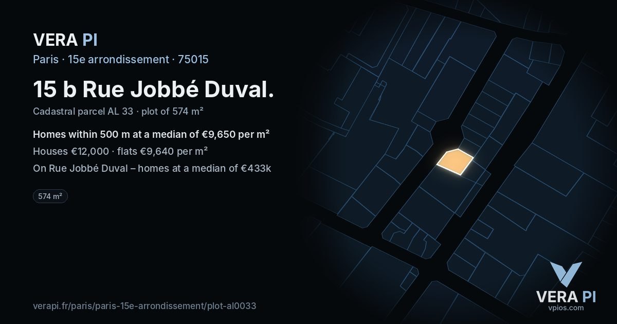 15 b Rue Jobbé Duval, 15e arrondissement at night – the plot lit, the parcels around coloured by the prices near them
