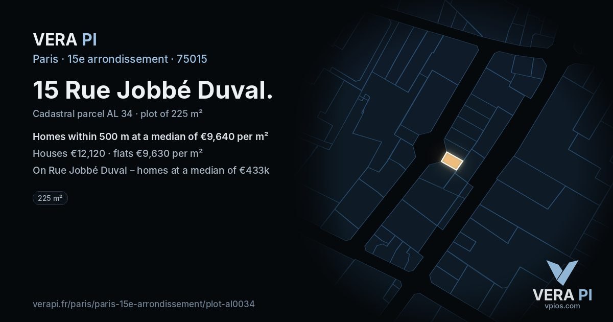 15 Rue Jobbé Duval, 15e arrondissement at night – the plot lit, the parcels around coloured by the prices near them