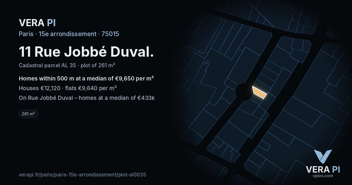 11 Rue Jobbé Duval, 15e arrondissement at night – the plot lit, the parcels around coloured by the prices near them