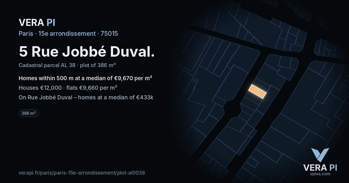 5 Rue Jobbé Duval, 15e arrondissement at night – the plot lit, the parcels around coloured by the prices near them