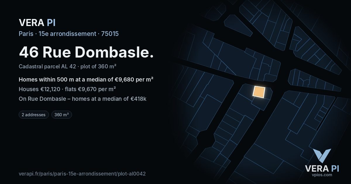 46 Rue Dombasle, 15e arrondissement at night – the plot lit, the parcels around coloured by the prices near them
