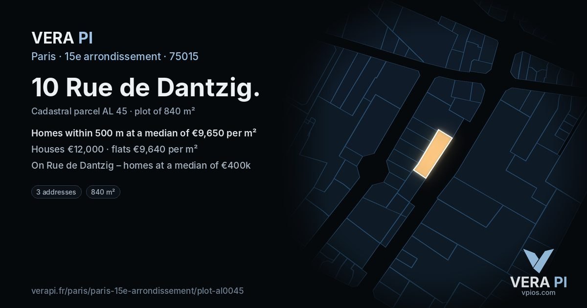 10 Rue de Dantzig, 15e arrondissement at night – the plot lit, the parcels around coloured by the prices near them