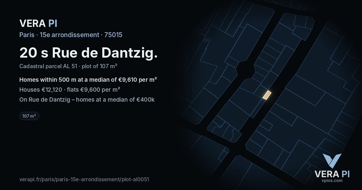 20 s Rue de Dantzig, 15e arrondissement at night – the plot lit, the parcels around coloured by the prices near them