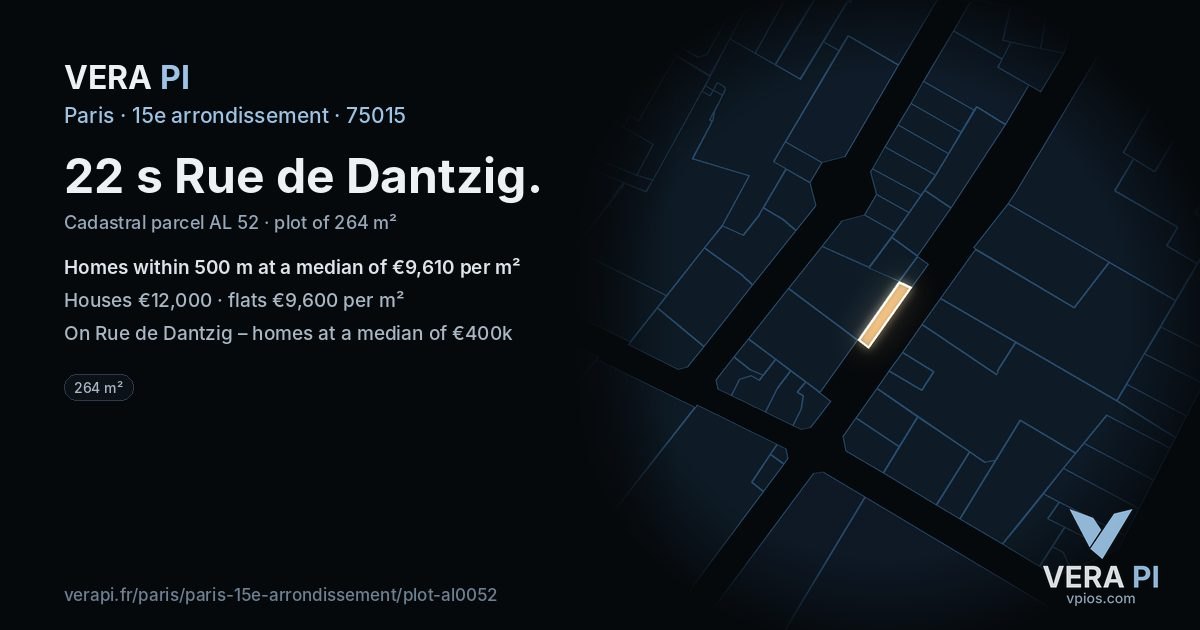 22 s Rue de Dantzig, 15e arrondissement at night – the plot lit, the parcels around coloured by the prices near them
