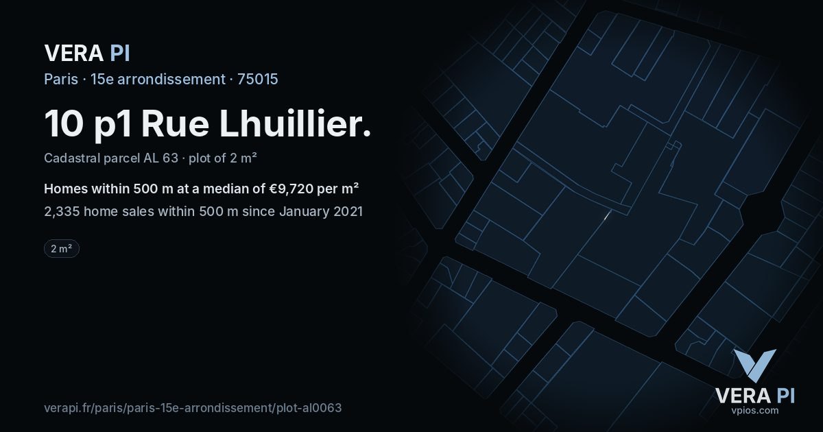 10 p1 Rue Lhuillier, 15e arrondissement at night – the plot lit, the parcels around coloured by the prices near them