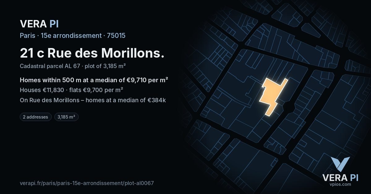 21 c Rue des Morillons, 15e arrondissement at night – the plot lit, the parcels around coloured by the prices near them
