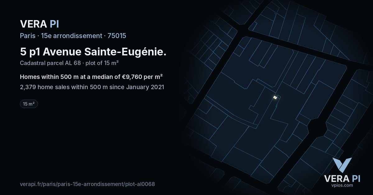 5 p1 Avenue Sainte-Eugénie, 15e arrondissement at night – the plot lit, the parcels around coloured by the prices near them