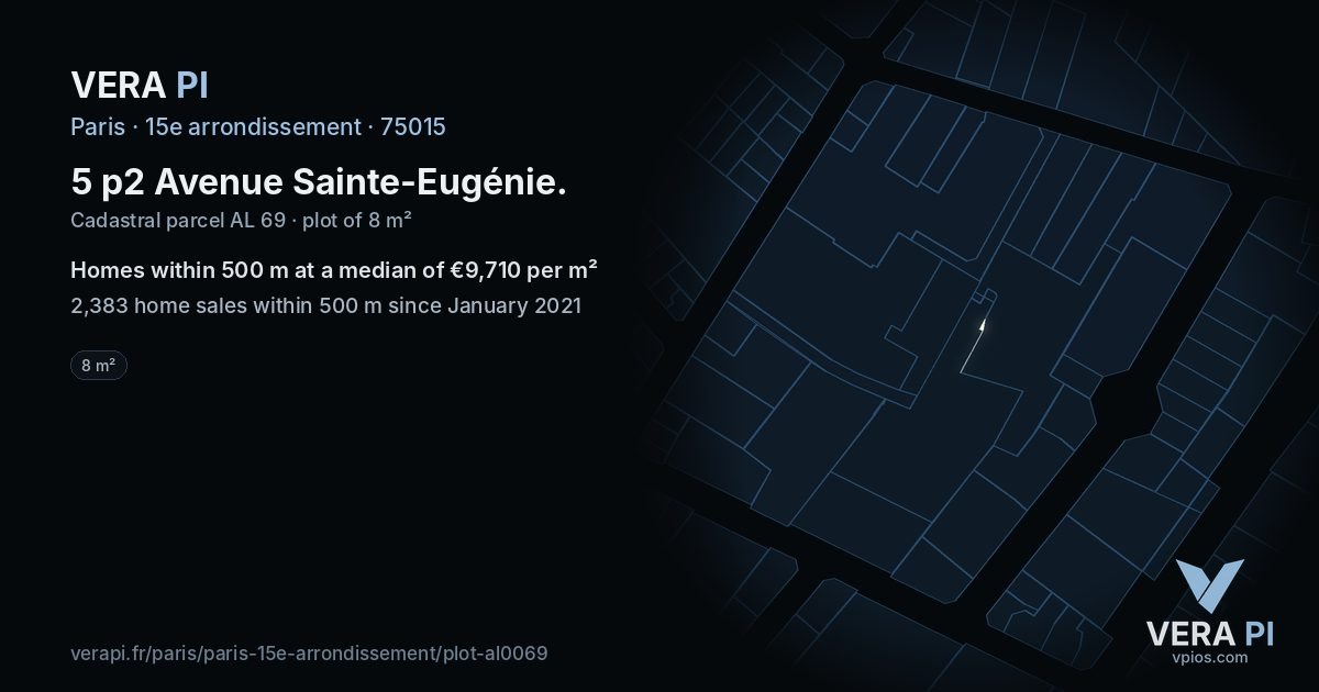 5 p2 Avenue Sainte-Eugénie, 15e arrondissement at night – the plot lit, the parcels around coloured by the prices near them