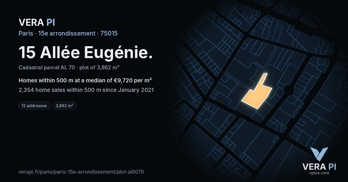 15 Allée Eugénie, 15e arrondissement at night – the plot lit, the parcels around coloured by the prices near them