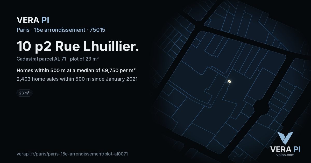10 p2 Rue Lhuillier, 15e arrondissement at night – the plot lit, the parcels around coloured by the prices near them