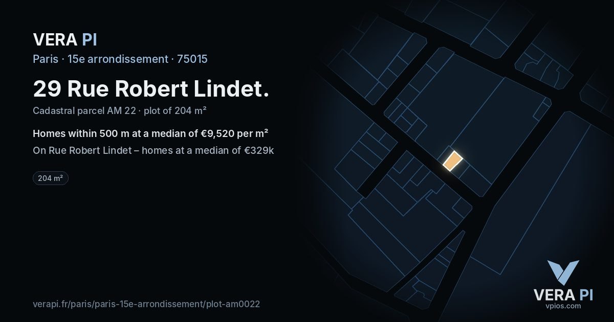 29 Rue Robert Lindet, 15e arrondissement at night – the plot lit, the parcels around coloured by the prices near them