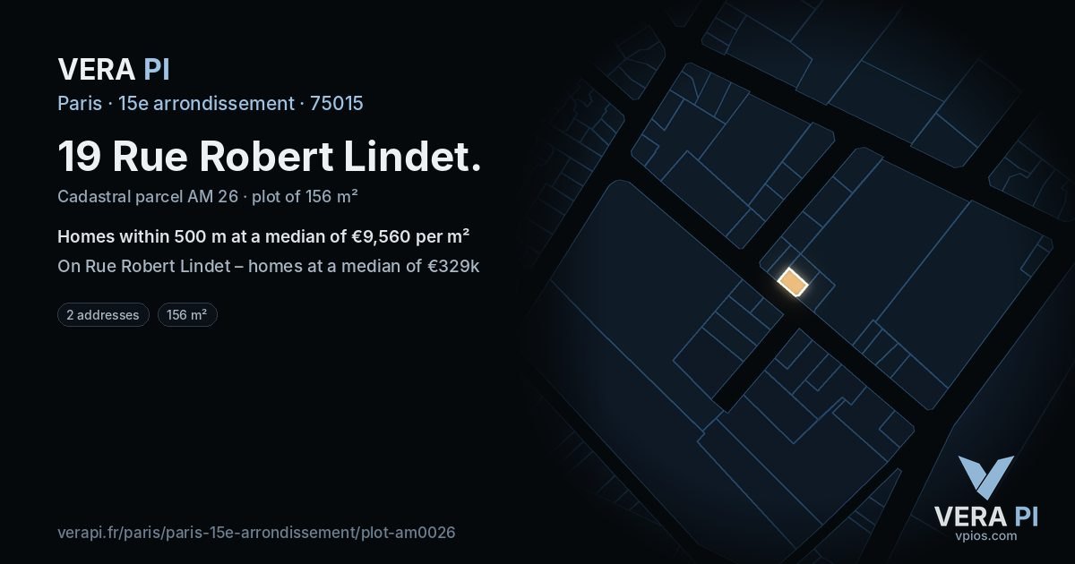 19 Rue Robert Lindet, 15e arrondissement at night – the plot lit, the parcels around coloured by the prices near them