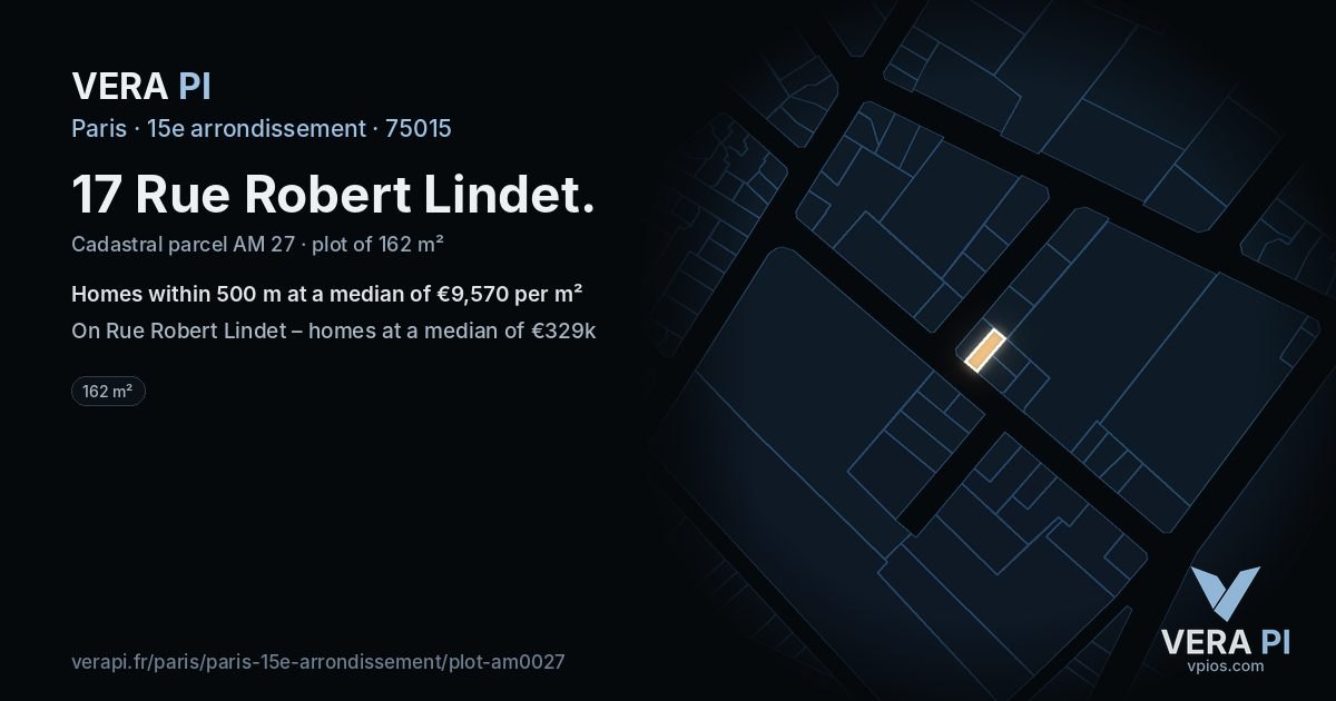 17 Rue Robert Lindet, 15e arrondissement at night – the plot lit, the parcels around coloured by the prices near them