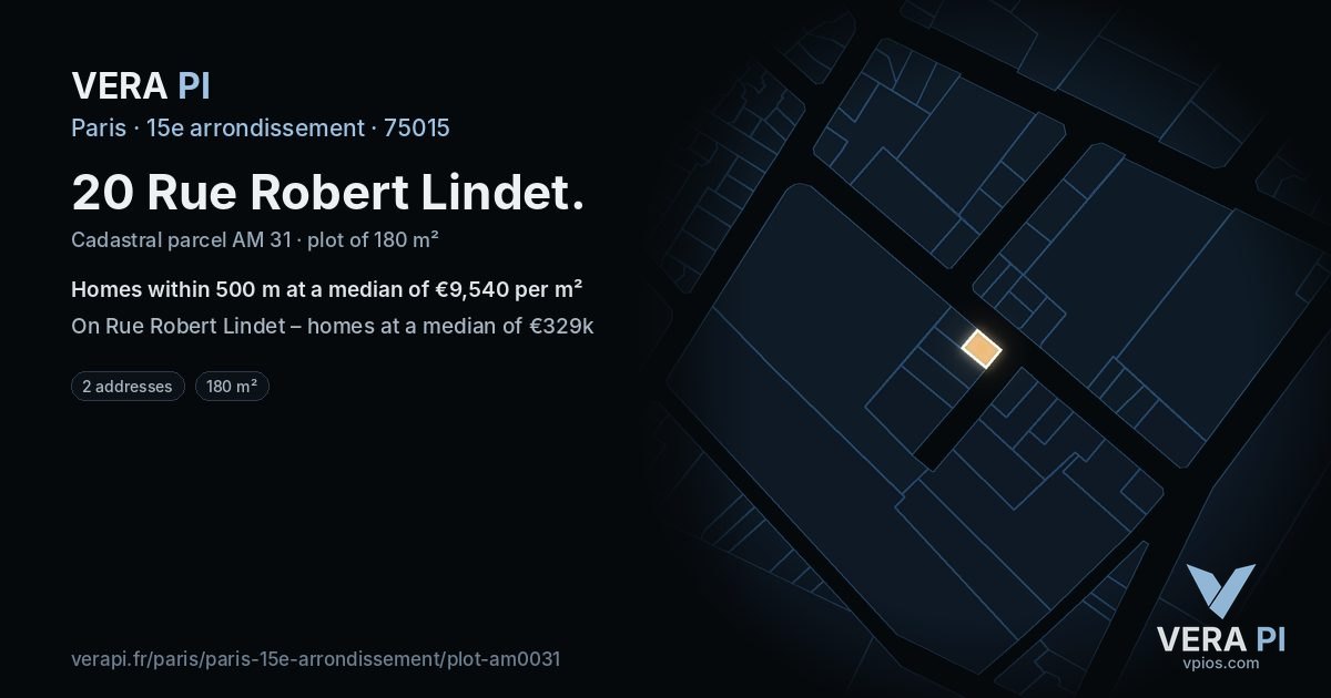 20 Rue Robert Lindet, 15e arrondissement at night – the plot lit, the parcels around coloured by the prices near them