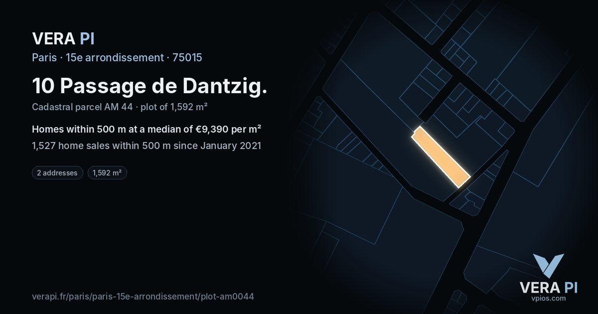 10 Passage de Dantzig, 15e arrondissement at night – the plot lit, the parcels around coloured by the prices near them