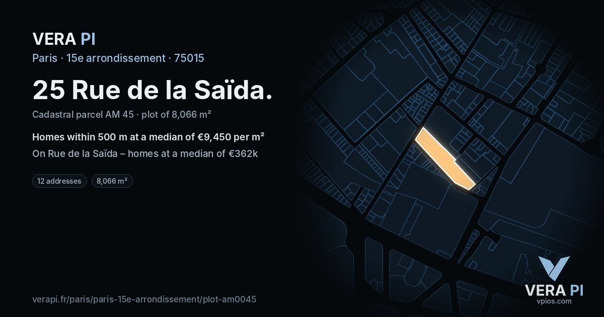 25 Rue de la Saïda, 15e arrondissement at night – the plot lit, the parcels around coloured by the prices near them