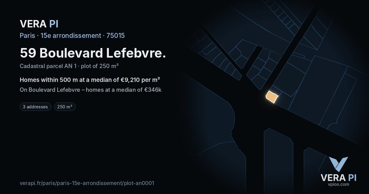 59 Boulevard Lefebvre, 15e arrondissement at night – the plot lit, the parcels around coloured by the prices near them