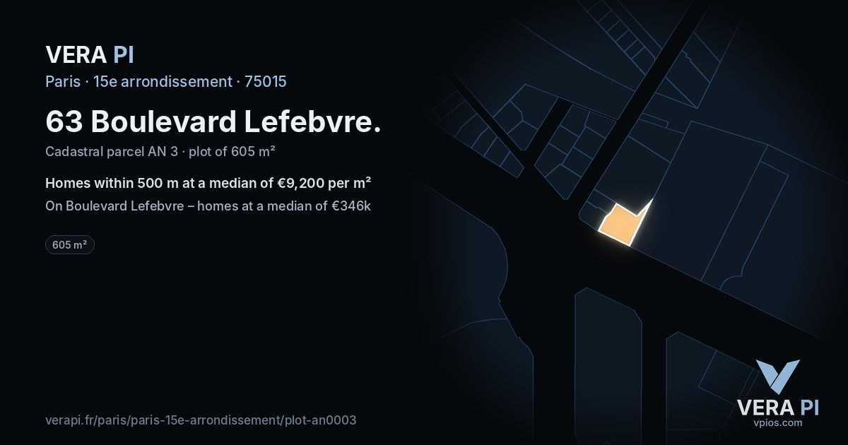 63 Boulevard Lefebvre, 15e arrondissement at night – the plot lit, the parcels around coloured by the prices near them