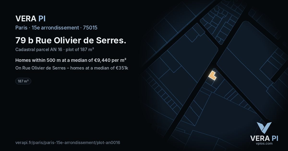 79 b Rue Olivier de Serres, 15e arrondissement at night – the plot lit, the parcels around coloured by the prices near them