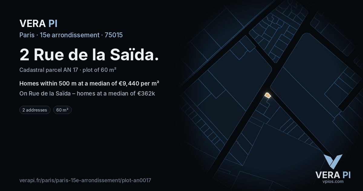 2 Rue de la Saïda, 15e arrondissement at night – the plot lit, the parcels around coloured by the prices near them