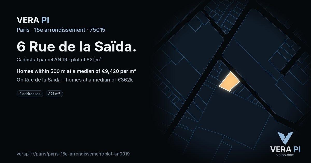 6 Rue de la Saïda, 15e arrondissement at night – the plot lit, the parcels around coloured by the prices near them