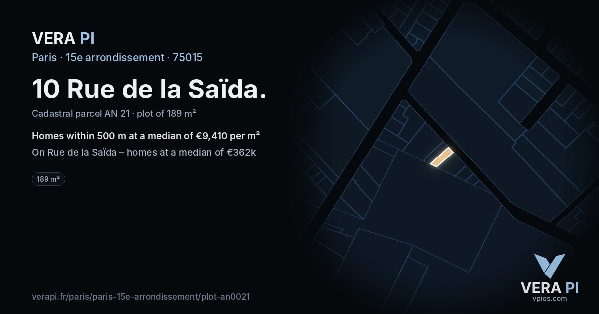 10 Rue de la Saïda, 15e arrondissement at night – the plot lit, the parcels around coloured by the prices near them