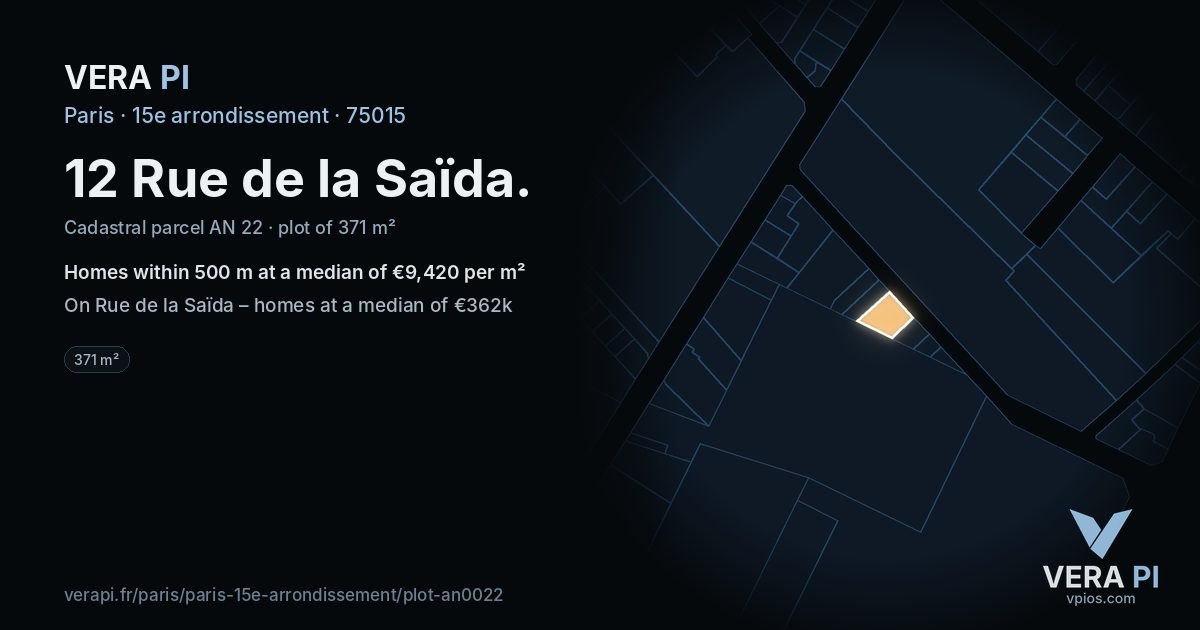 12 Rue de la Saïda, 15e arrondissement at night – the plot lit, the parcels around coloured by the prices near them