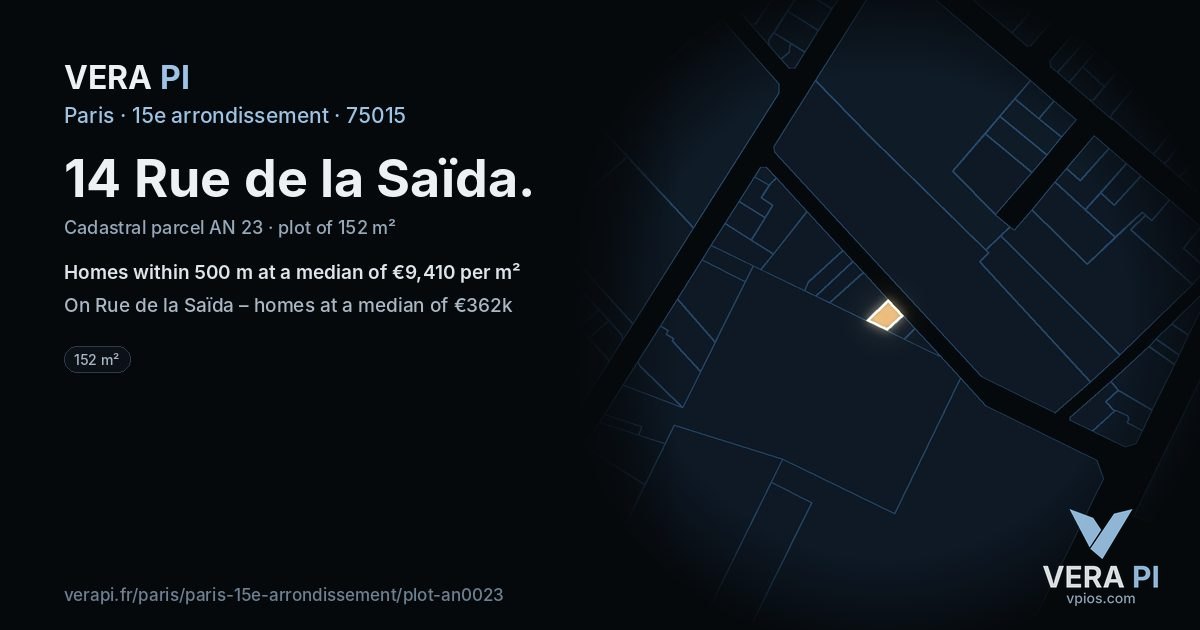 14 Rue de la Saïda, 15e arrondissement at night – the plot lit, the parcels around coloured by the prices near them