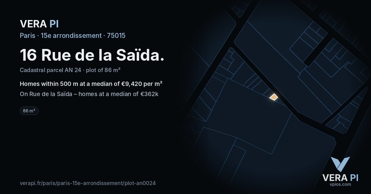 16 Rue de la Saïda, 15e arrondissement at night – the plot lit, the parcels around coloured by the prices near them
