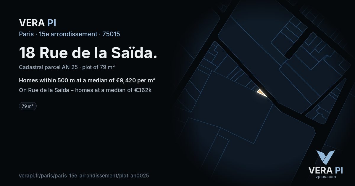 18 Rue de la Saïda, 15e arrondissement at night – the plot lit, the parcels around coloured by the prices near them