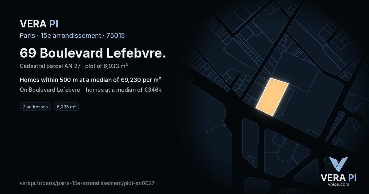 69 Boulevard Lefebvre, 15e arrondissement at night – the plot lit, the parcels around coloured by the prices near them