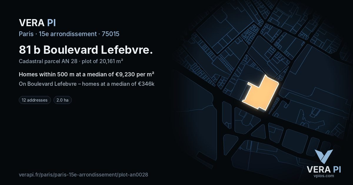81 b Boulevard Lefebvre, 15e arrondissement at night – the plot lit, the parcels around coloured by the prices near them