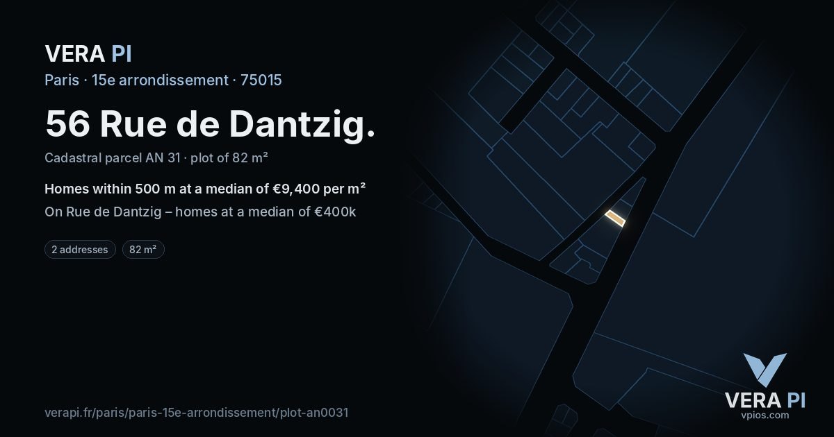 56 Rue de Dantzig, 15e arrondissement at night – the plot lit, the parcels around coloured by the prices near them