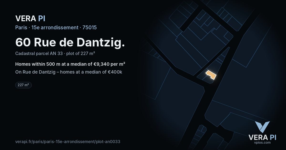 60 Rue de Dantzig, 15e arrondissement at night – the plot lit, the parcels around coloured by the prices near them