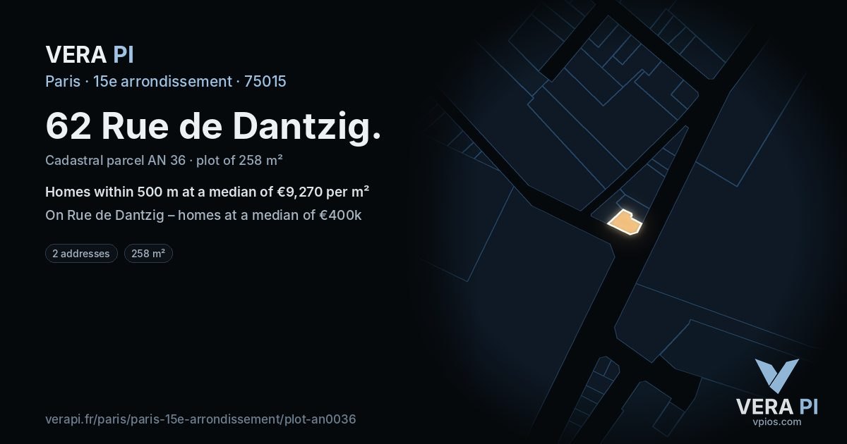 62 Rue de Dantzig, 15e arrondissement at night – the plot lit, the parcels around coloured by the prices near them