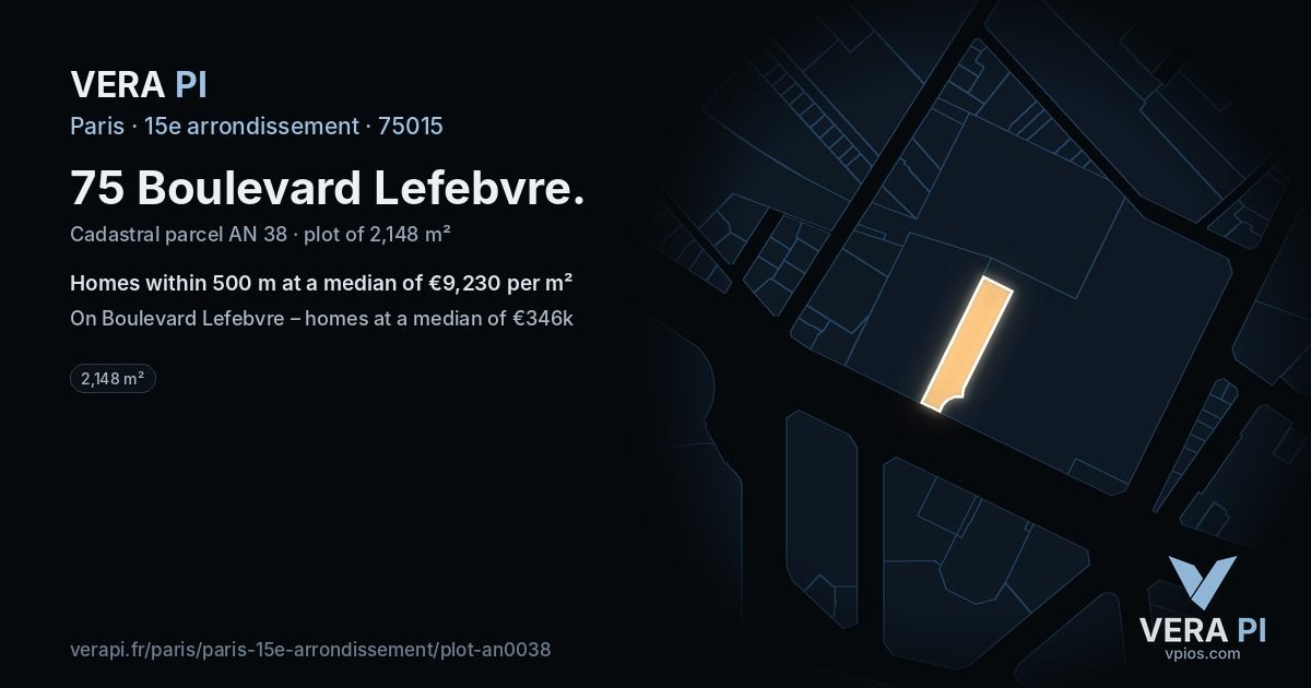 75 Boulevard Lefebvre, 15e arrondissement at night – the plot lit, the parcels around coloured by the prices near them