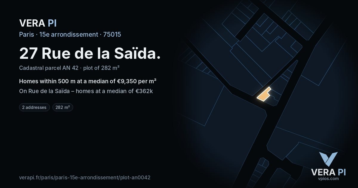 27 Rue de la Saïda, 15e arrondissement at night – the plot lit, the parcels around coloured by the prices near them