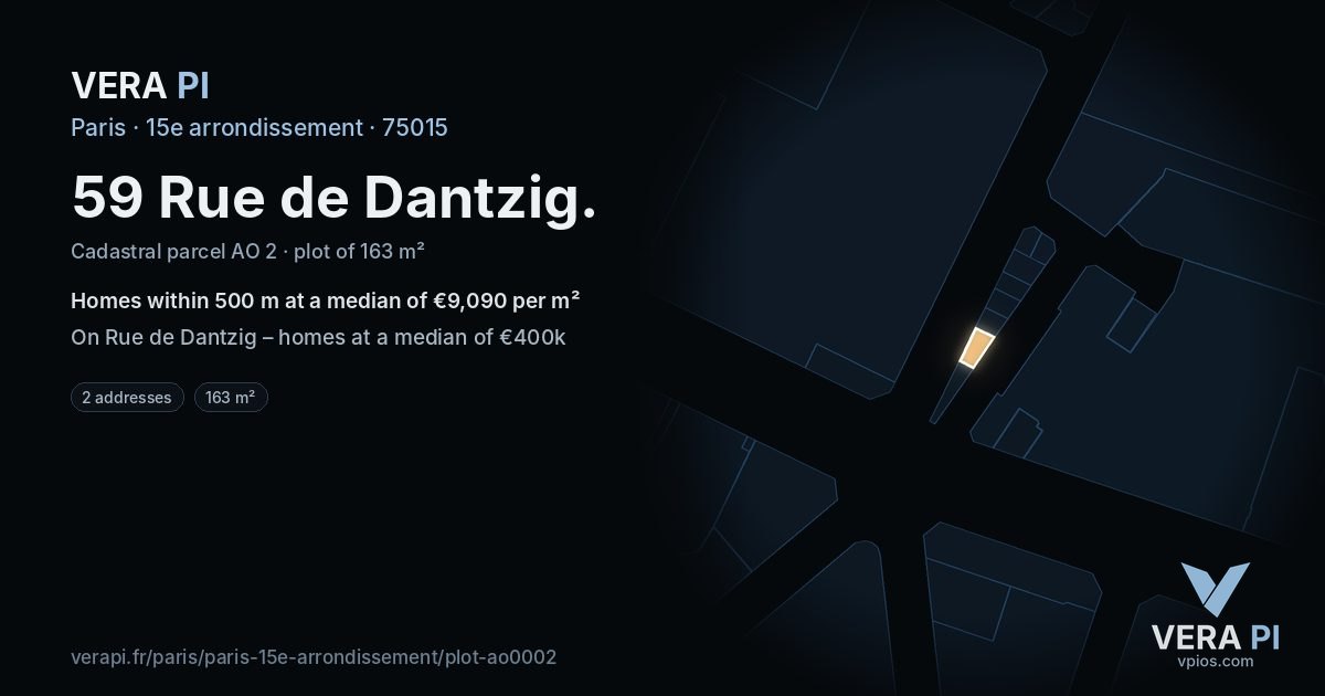 59 Rue de Dantzig, 15e arrondissement at night – the plot lit, the parcels around coloured by the prices near them