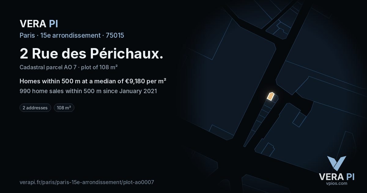 2 Rue des Périchaux, 15e arrondissement at night – the plot lit, the parcels around coloured by the prices near them