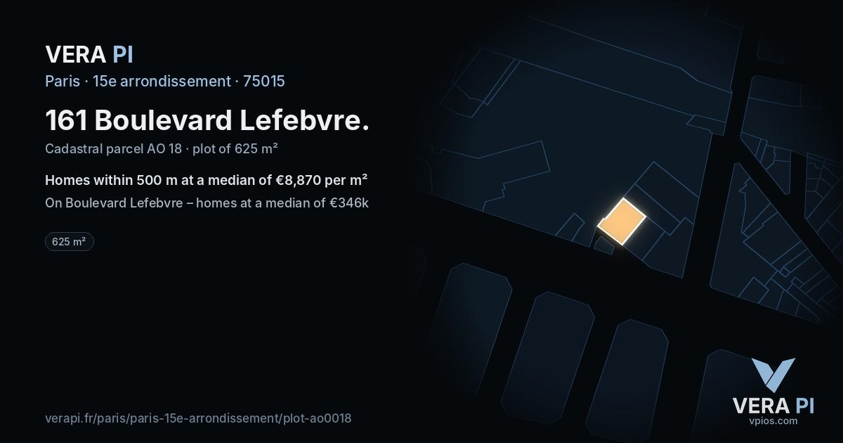 161 Boulevard Lefebvre, 15e arrondissement at night – the plot lit, the parcels around coloured by the prices near them