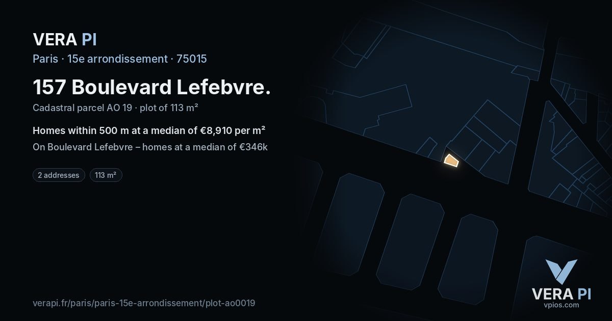 157 Boulevard Lefebvre, 15e arrondissement at night – the plot lit, the parcels around coloured by the prices near them
