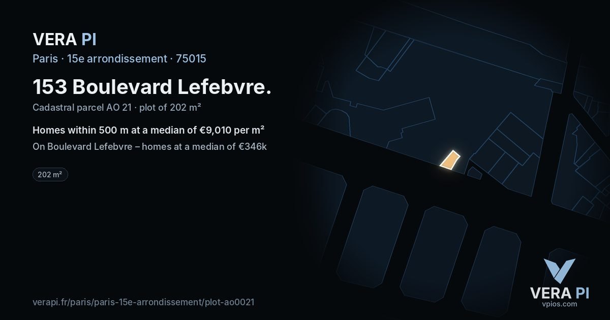 153 Boulevard Lefebvre, 15e arrondissement at night – the plot lit, the parcels around coloured by the prices near them
