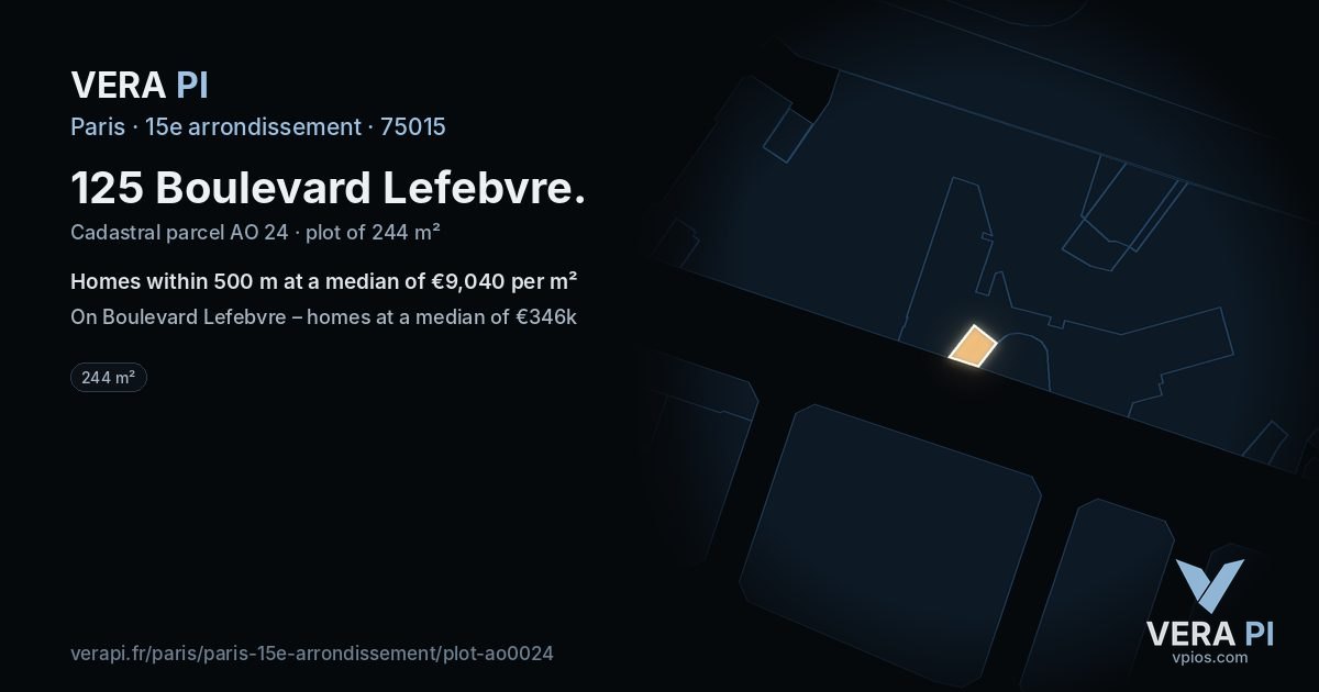 125 Boulevard Lefebvre, 15e arrondissement at night – the plot lit, the parcels around coloured by the prices near them